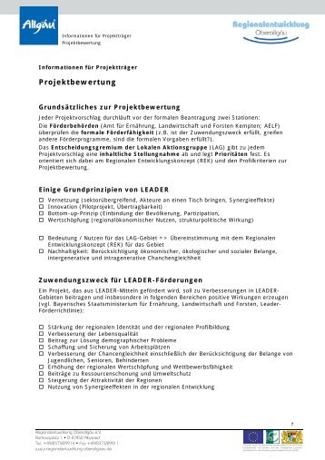 die LEADER-Kriterien - Regionalentwicklung OberallgÃ¤u