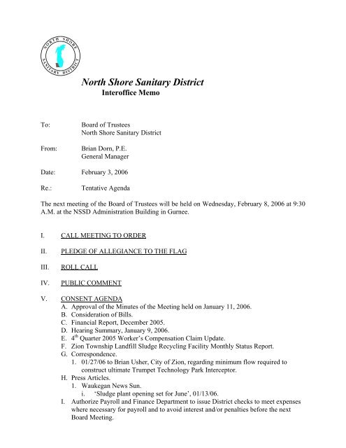 NSSD Interoffice Memo - North Shore Sanitary District
