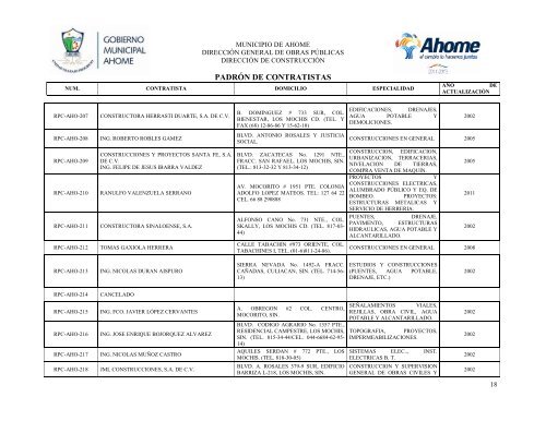 PADRÓN DE CONTRATISTAS - H. Ayuntamiento de Ahome