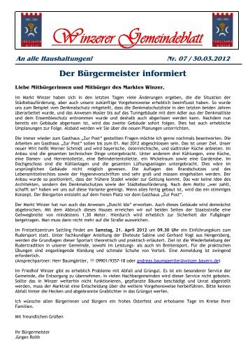 Nr. 07 / 30.03.2012 Der Bürgermeister informiert - Markt Winzer