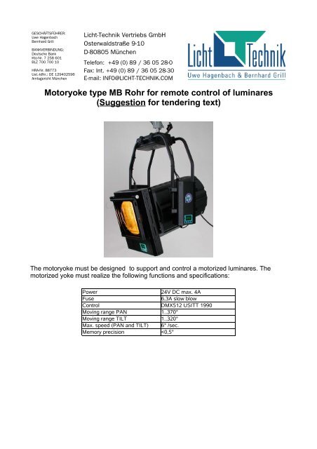 Motoryoke type MB Rohr for remote control of luminares (Suggestion ...
