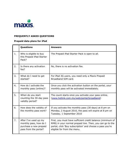 Maxis prepaid plan