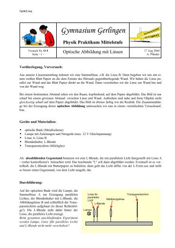 Optik Versuch 5 - Gymnasium Gerlingen