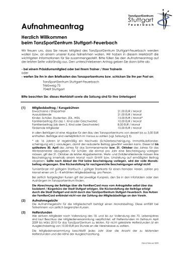 Aufnahmeantrag (für Partner/-in) - TSZ Stuttgart-Feuerbach e.V.