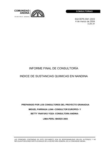 indice de sustancias quimicas en nandina - Intranet - Comunidad ...