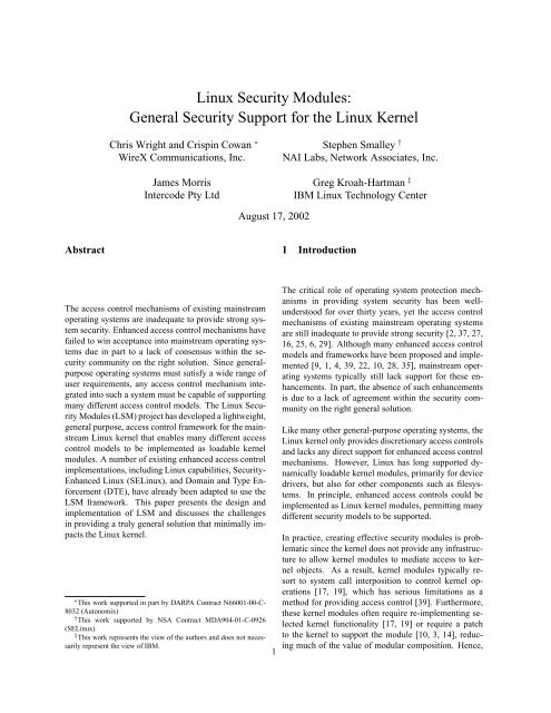 Linux Security Modules: General Security Support for the ... - LaBRI