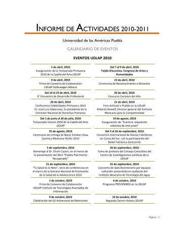 calendario de eventos - web - Universidad de las AmÃ©ricas