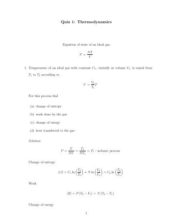 Quiz 1: Thermodynamics - Physics