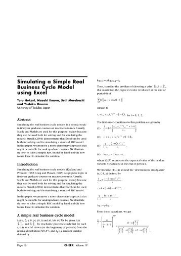 Simulating a Simple Real Business Cycle Model using Excel