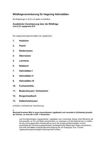 Wildfolgevereinbarung für Hegering Hahnstätten