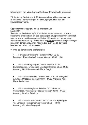 Information om vÃ¥ra Ã¶ppna fÃ¶rskolor Emmaboda kommun