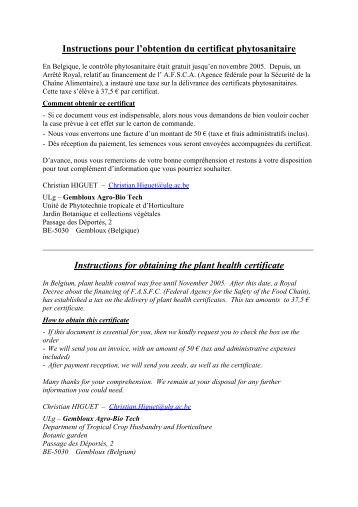 Instructions pour l'obtention du certificat phytosanitaire Instructions ...