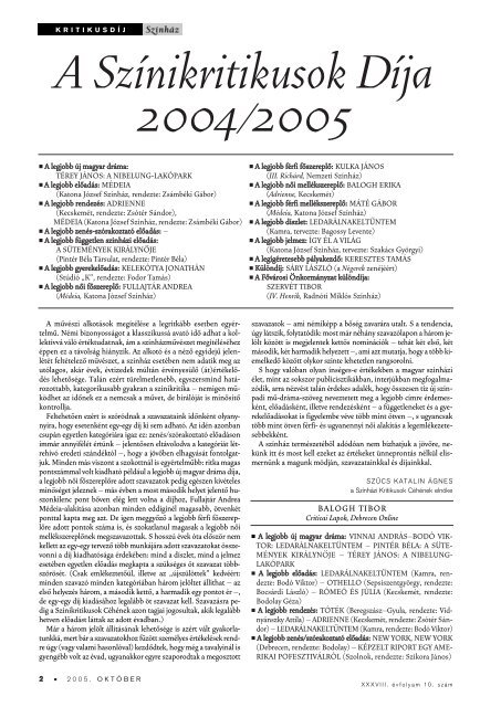 2005. oktÃ³ber - SzÃ­nhÃ¡z.net