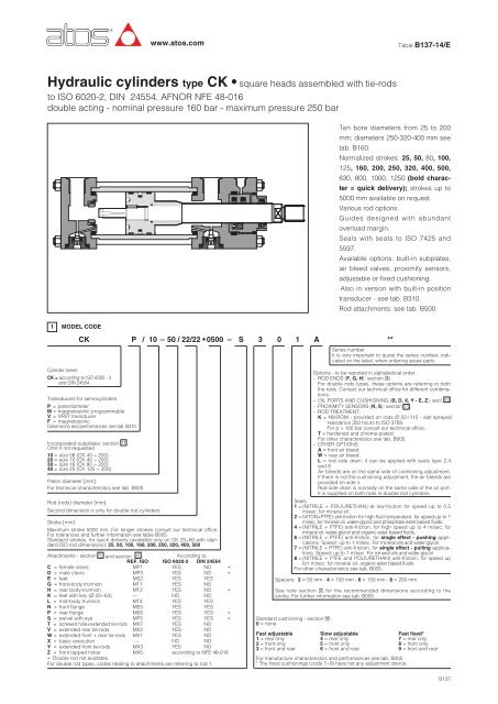 Hydraulic Cylinders Type Ck Square Heads Assembled With Tie Rods
