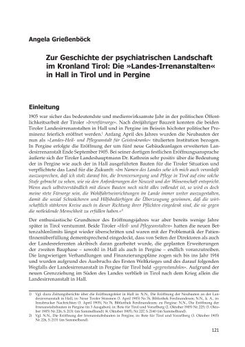 Zur Geschichte der psychiatrischen Landschaft im Kronland Tirol ...