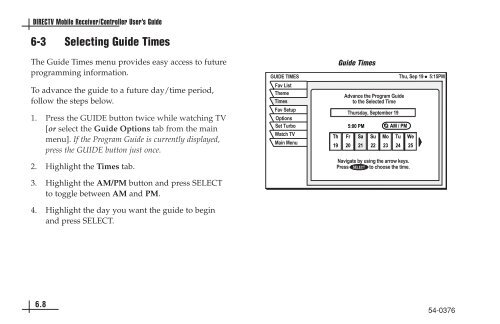 TracVision DIRECTV Mobile Receiver/Controller User's Guide