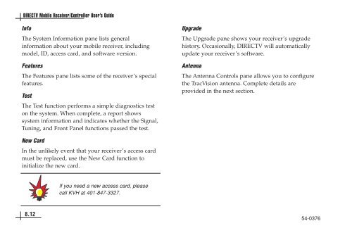 TracVision DIRECTV Mobile Receiver/Controller User's Guide