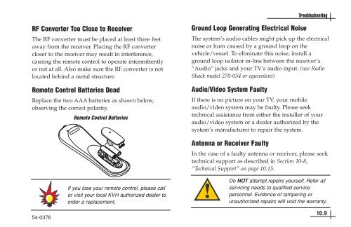 TracVision DIRECTV Mobile Receiver/Controller User's Guide