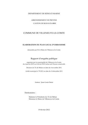 COMMUNE DE VILLENEUVE-LE-COMTE Rapport d ... - Le Renard