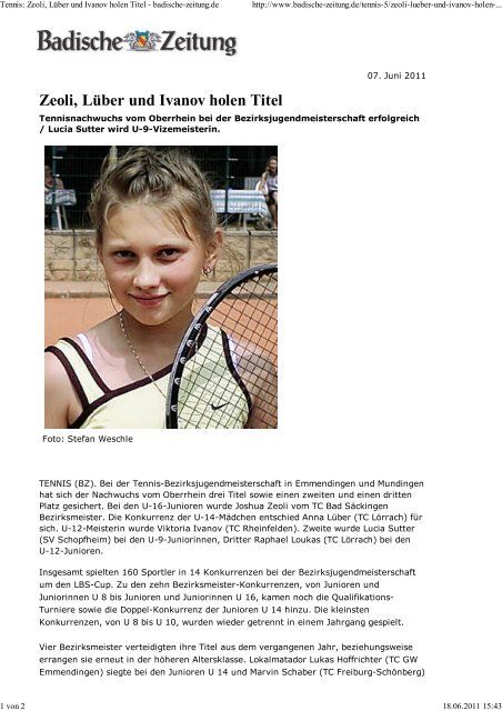 Zeoli, Lüber und Ivanov holen Titel - Tennisclub Rheinfelden eV