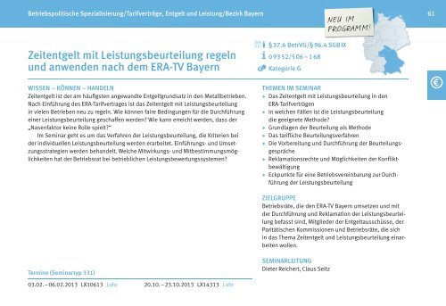 Zentrales Bildungsprogramm 2013 fÃƒÂ¼r BetriebsrÃƒÂ¤te - IG Metall