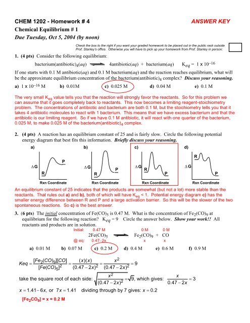 Equilibrium #1 â Answer Key