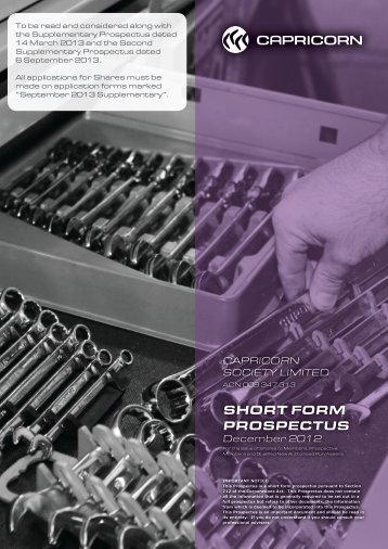 SHORT FORM PROSPECTUS - Capricorn Society