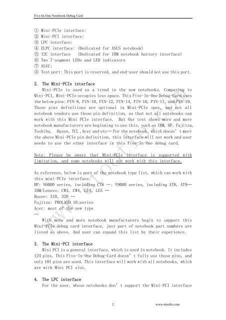 Five-In-One Notebook Debug Card User Guide