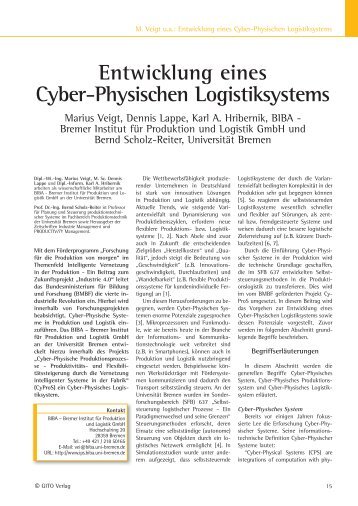 Entwicklung eines Cyber-Physischen Logistiksystems - Industrie ...