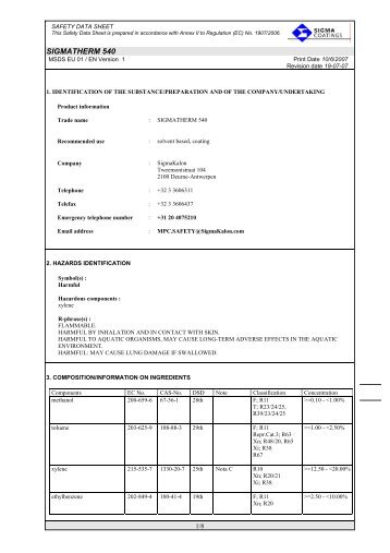 msds sigmatherm 540 - SIGMA PAINTS