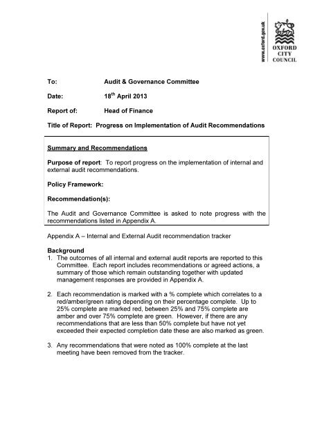 Progress on the implementation of audit recommendations PDF 98 KB