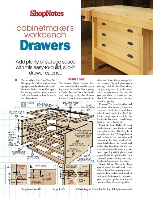 Cabinetmaker S Workbench Drawers Shopnotes