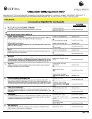 MANDATORY IMMUNIZATION FORM - UCF College of Medicine