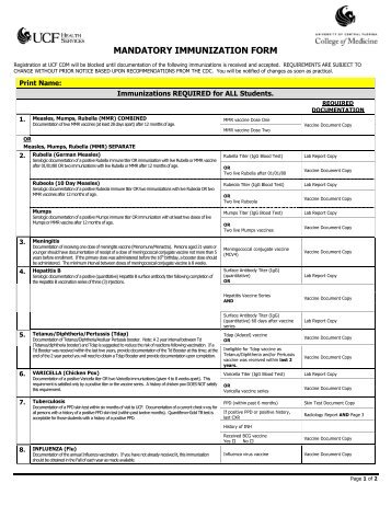 mandatory immunization health history form ucf college of ucf immunization form