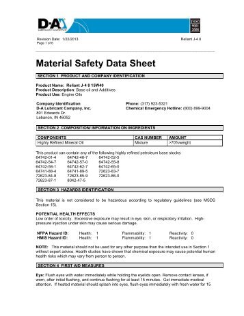 MSDS - D-A Lubricant Company