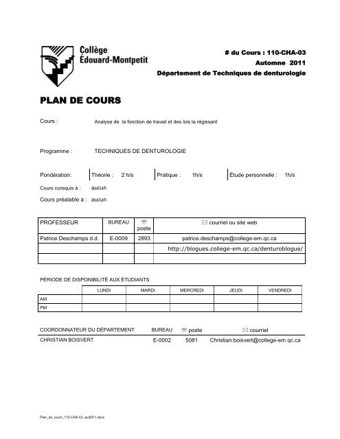 PLAN DE COURS - Collège Édouard-Montpetit