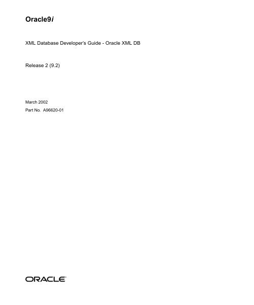 Oracle9i Xml Database Developer S Guide Oracle Xml Db