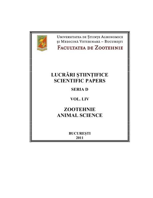 lucrÃ„Æ'ri Ã…Å¸tiinÃ…Â£ifice scientific papers zootehnie animal science