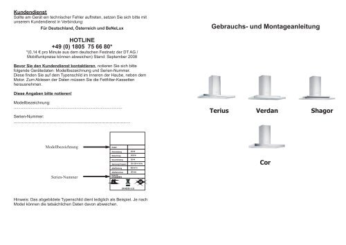 Gebrauchs- und Montageanleitung Terius Verdan Shagor Cor - Baur