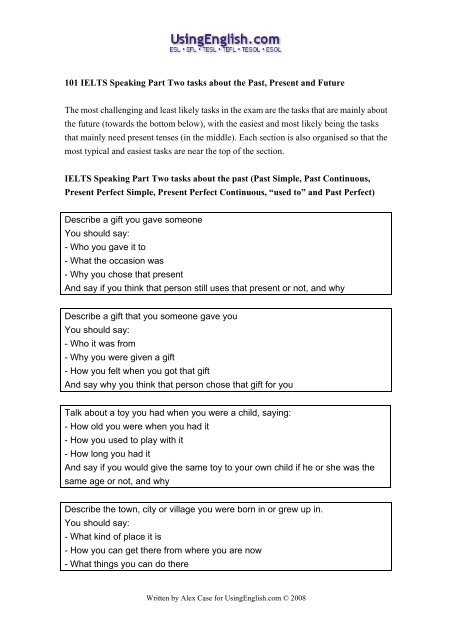 101 IELTS Speaking Part Two tasks about the - Usingenglish.com