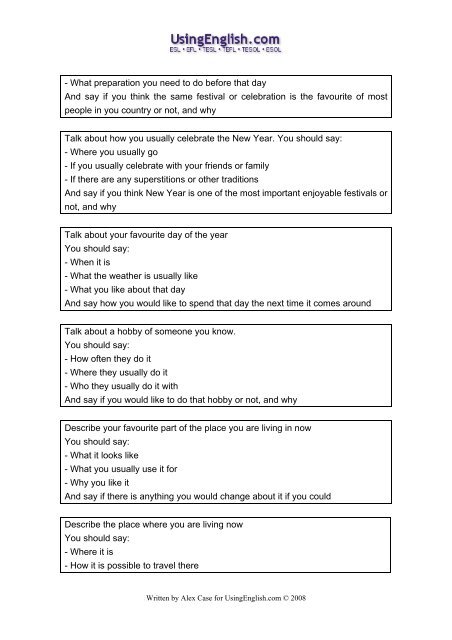 101 IELTS Speaking Part Two tasks about the - Usingenglish.com