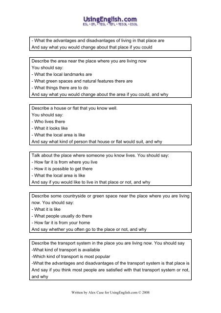 101 IELTS Speaking Part Two tasks about the - Usingenglish.com