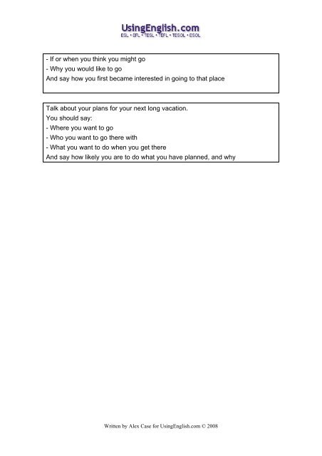 101 IELTS Speaking Part Two tasks about the - Usingenglish.com