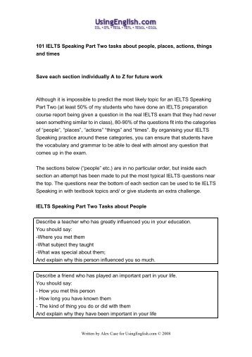101 IELTS Speaking Part Two tasks about people - Usingenglish.com