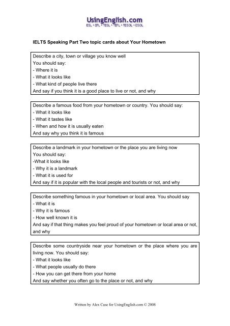 101 IELTS Speaking Part Two topic cards that - Usingenglish.com