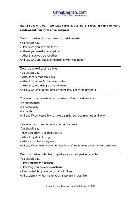 101 IELTS Speaking Part Two topic cards that - Usingenglish.com