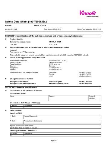 Safety Data Sheet (1907/2006/EC) - Vinnolit