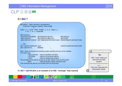 DB2 9 vs Oracle 10g Admin. Technology - IBM