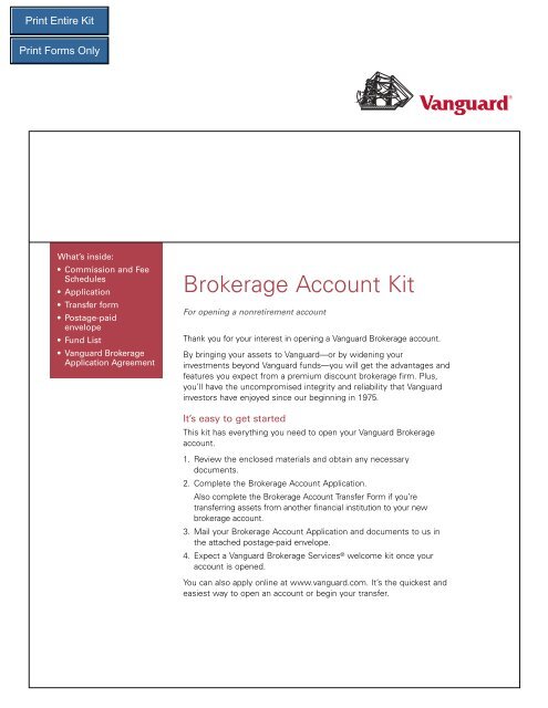 Vanguard Brokerage Services Nonretirement Account Kit