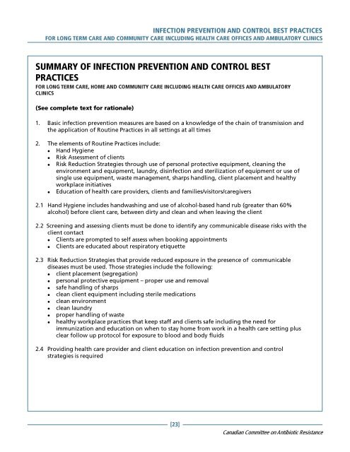 Infection Prevention and Control Best Practices - College ...